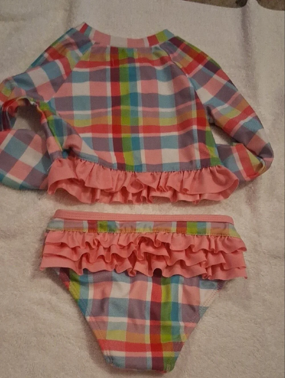 Crown & Ivy Kids 2T Rainbow Plaid Long-Sleeve Swim Set - Pink